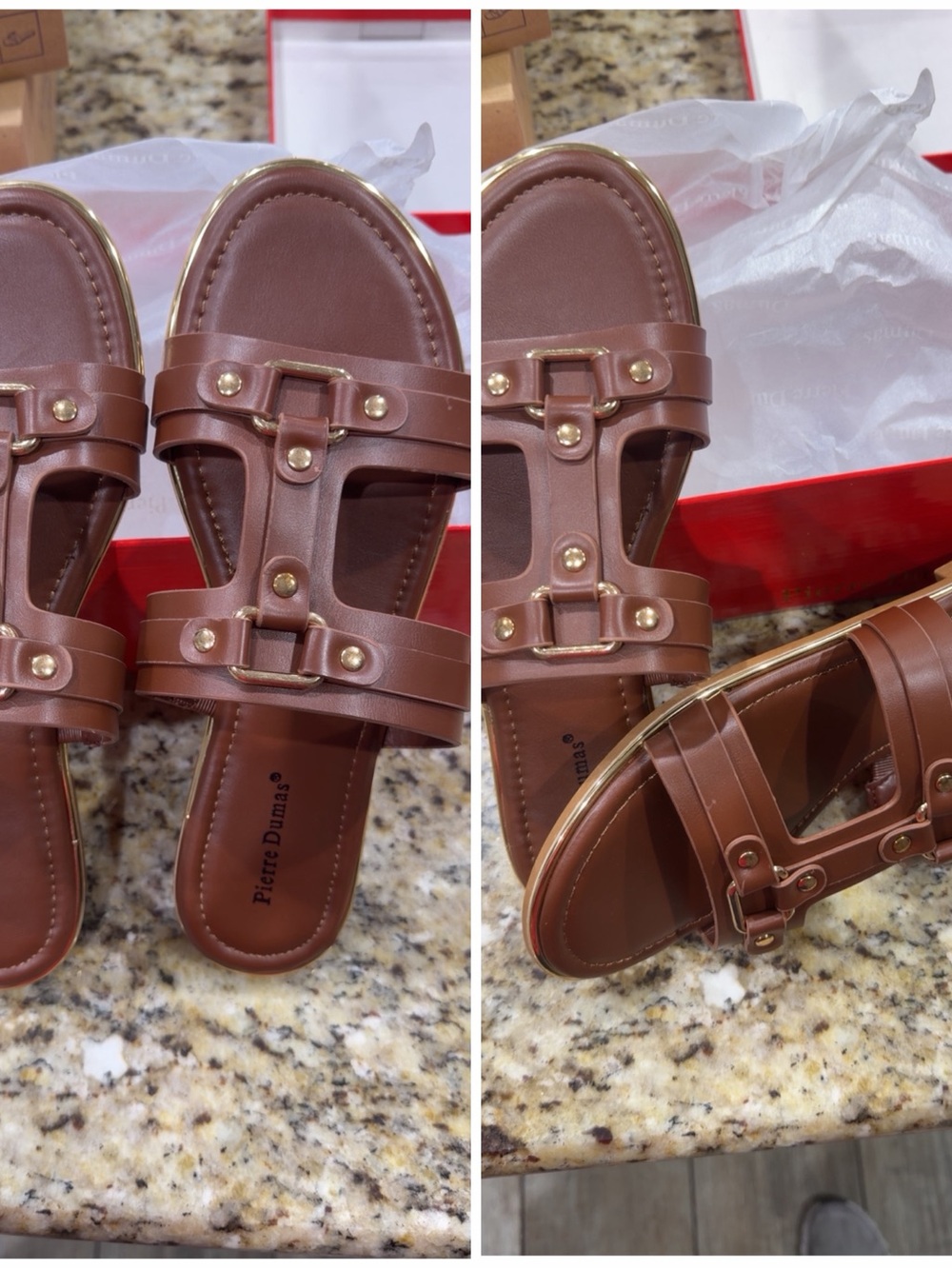 Pierre Dumas Brown Slide Sandals with Gold Stud Accents